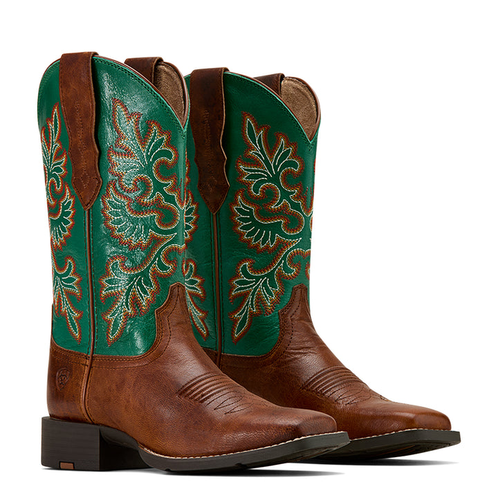 Bottes Western femme Round Up StretchFit Wide Square Toe Arizona Brownaged Jade