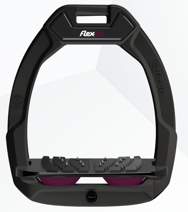 etriers Safe-On de Flex-On cadre couleur noir et amortisseurs en élastomère de couleur prune