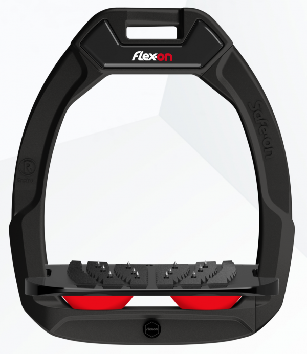 etriers Safe-On de Flex-On cadre couleur noir et amortisseurs en élastomère de couleur rouge
