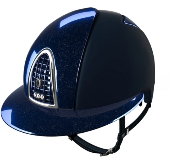 casque pour cavalier de marque Kep modèle textile diamond avec visère polo couleur bleu vue de face