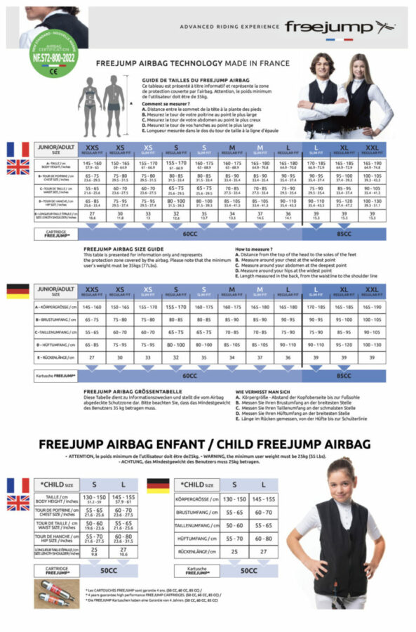guide des tailles gilet airbag freejump