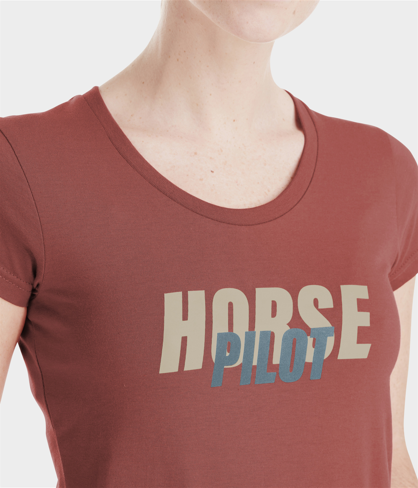 tee-shirt d'équitation pour femme de marque horse pilot modèle team terracota