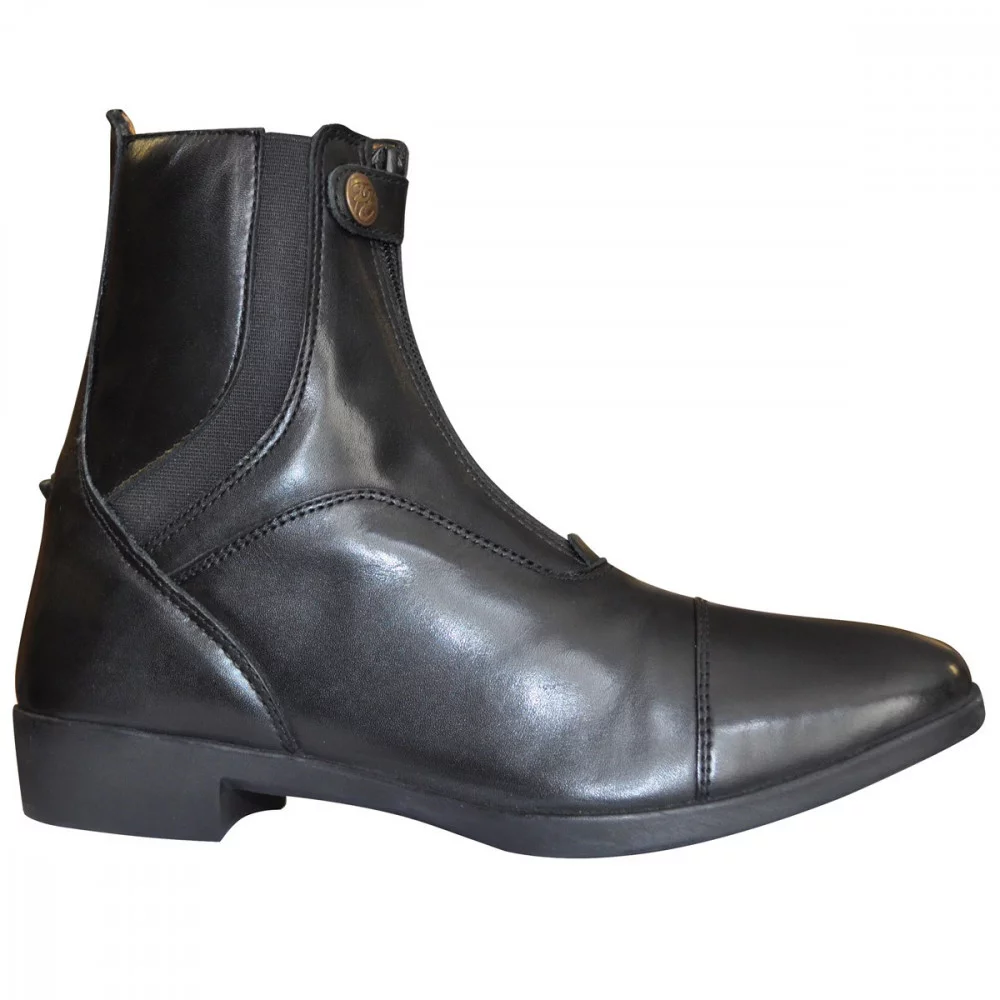 Boots Privilège Equitation Napoli en cuir italien noir avec fermeture sur le devant et bandes élastiques sur le côté pour plus de confort