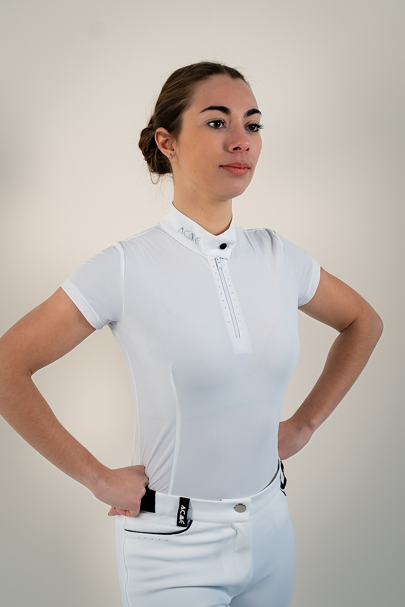 polo de concours pour l'équitation couleur blanc manche courtes pour femme de marque Le sabotier modèle mira