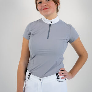 polo de concours pour l'équitation couleur gris clair manche courtes pour femme de marque Le sabotier modèle mira