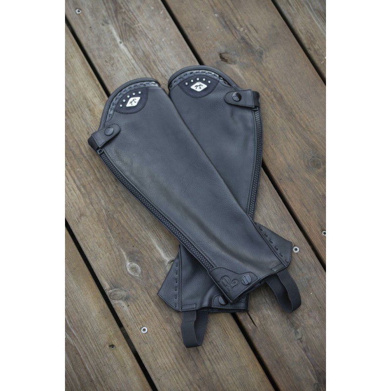 mini chaps noir en cuir pénélope softy pour cavalier enfants