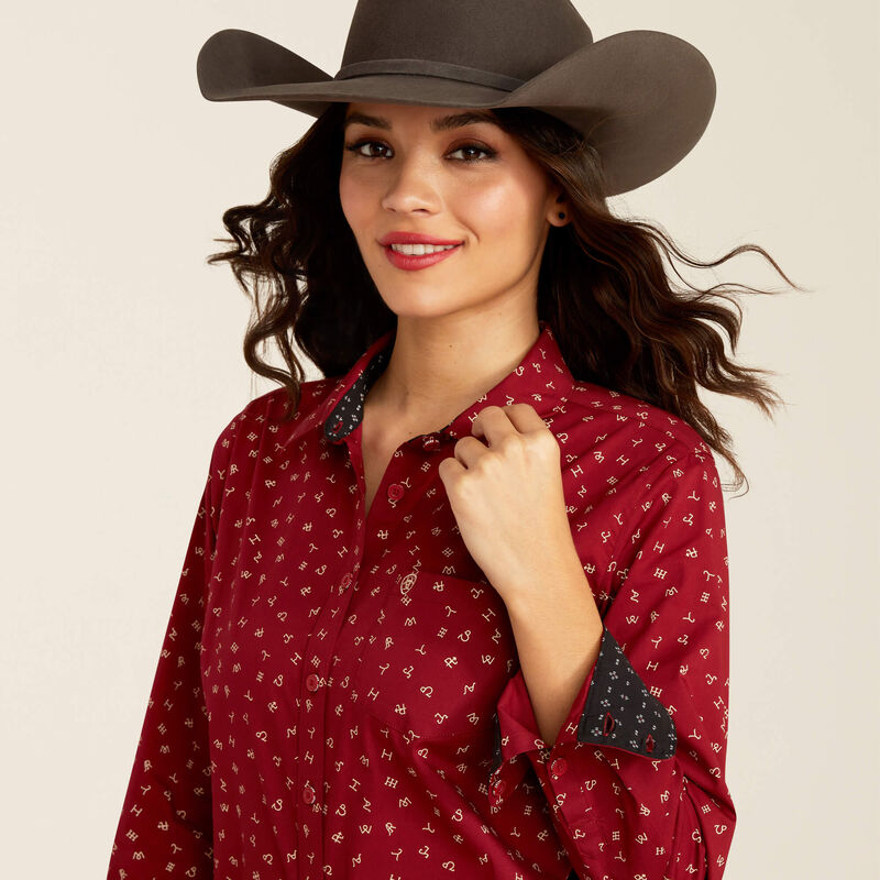 chemise pour femme équitation western de marque Ariat modèle kirby couleur rouge