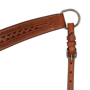 collier de chasse cheva pour équitation western en cuir avec motif et décoration basket couleur marron et marron clair