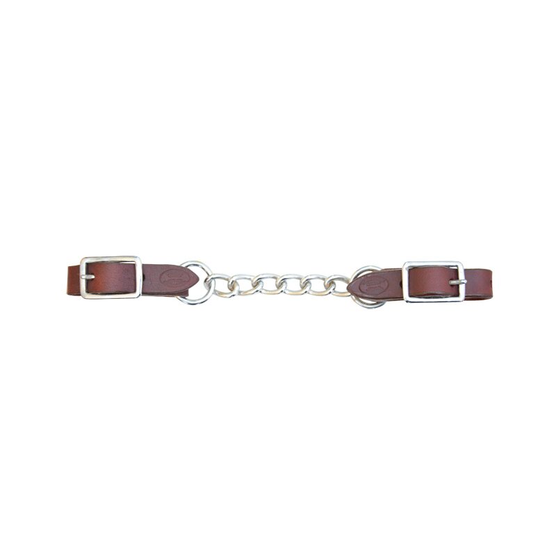 gourmette pour équitation western en cuir simple chaine couleur marron foncé