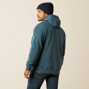 sweat à capuche pour homme équitation western de marque ariat modèle rebar bleu emmeraude